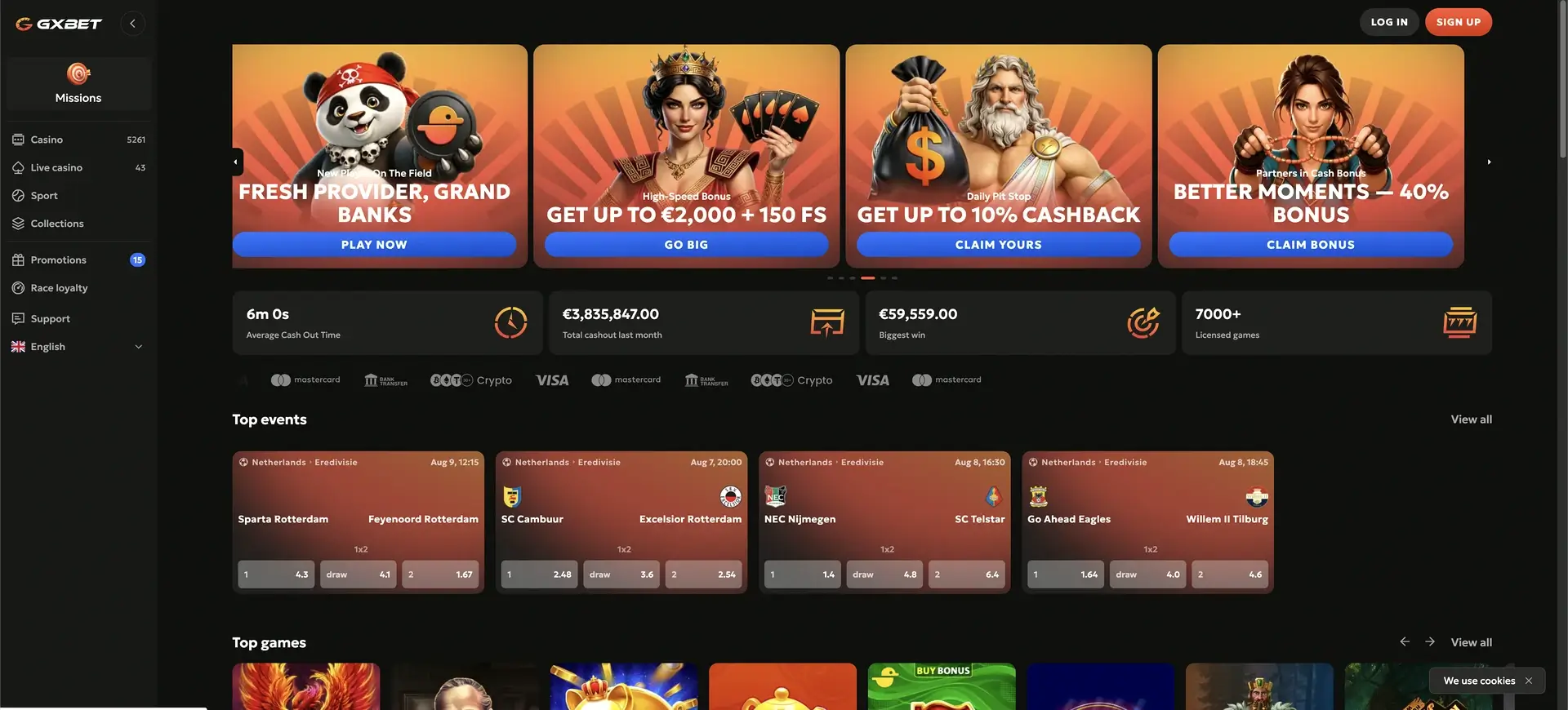 GXBET casino homepage
